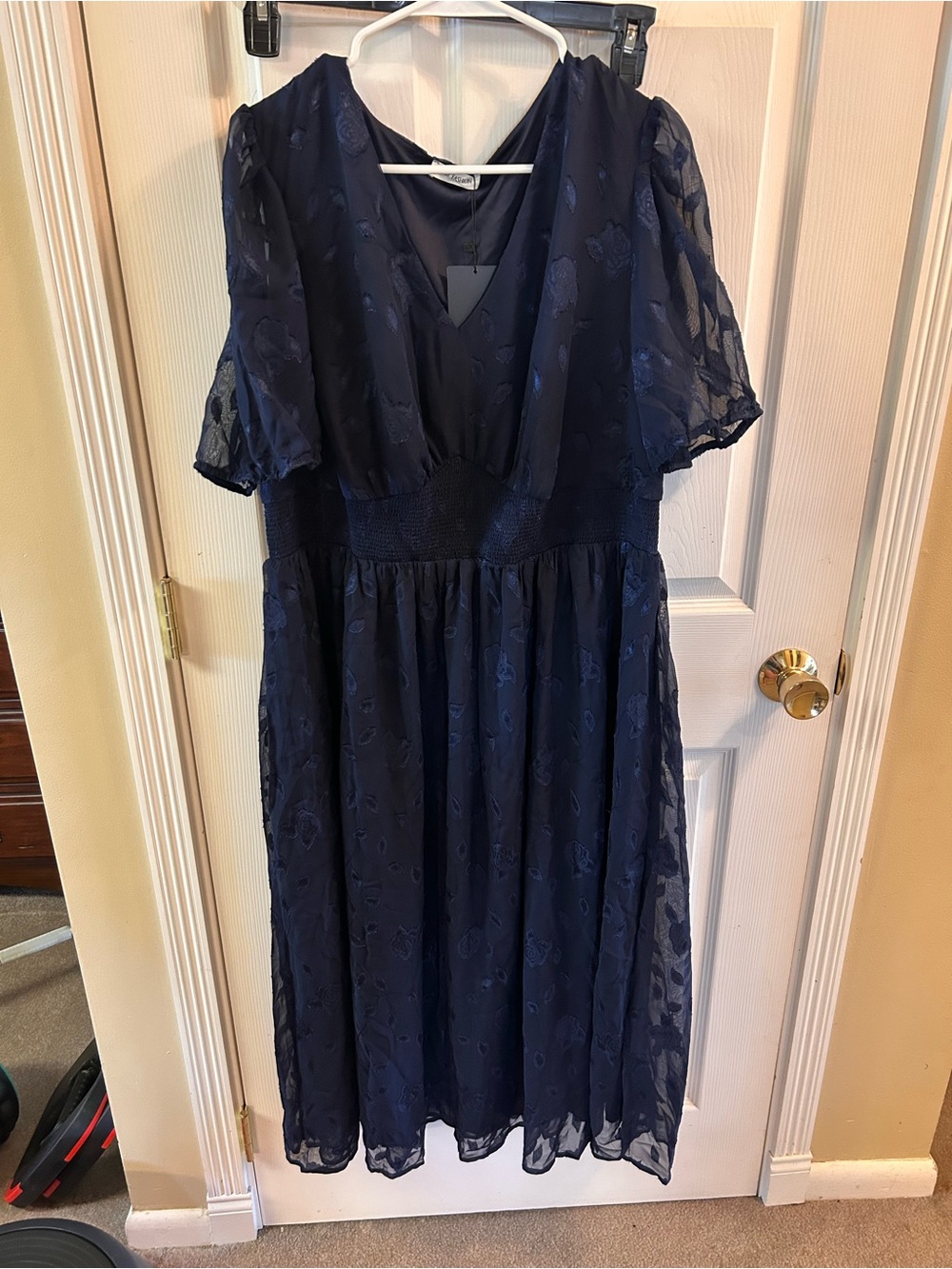 Navy Floral Midi Dress with V-Neck